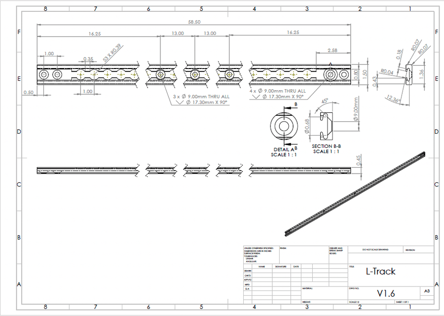 CLEARANCE: L - Track Rail – 58.5” x 1.5” (Set of 2) - DVA Mechanics
