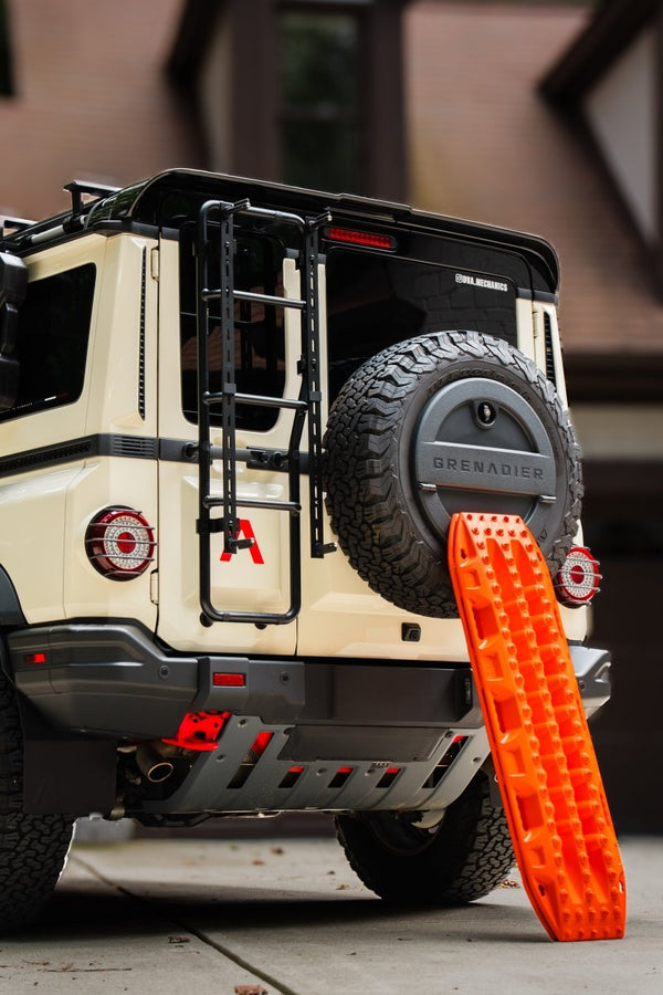Rear Ladder - Mounted Recovery Board Carrier for INEOS Grenadier – Fits MaxTrax MKII, Lite & More - DVA Mechanics