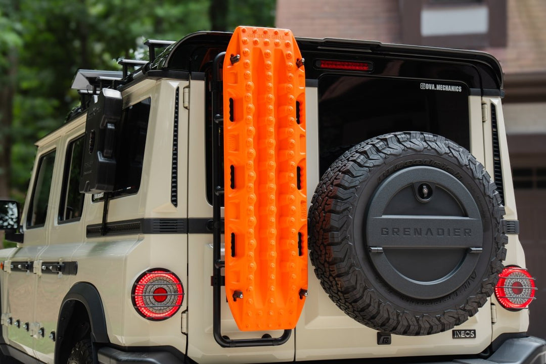 Rear Ladder - Mounted Recovery Board Carrier for INEOS Grenadier – Fits MaxTrax MKII, Lite & More - DVA Mechanics